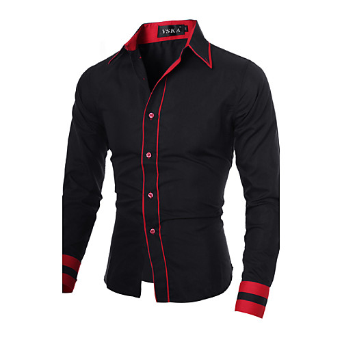 

Men's Work Business Plus Size Cotton Slim Shirt - Solid Colored Black & Red, Basic Spread Collar / Long Sleeve / Spring / Fall