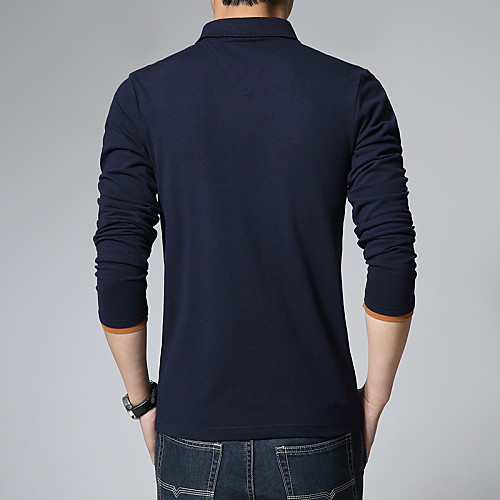 

Men's Daily Weekend Active Plus Size Cotton Slim Polo - Solid Colored Print Shirt Collar Black / Long Sleeve / Spring / Fall