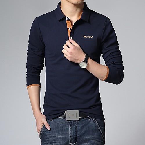 

Men's Daily Weekend Active Plus Size Cotton Slim Polo - Solid Colored Print Shirt Collar Black / Long Sleeve / Spring / Fall