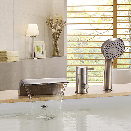 

Смеситель для ванны - Современный Матовый никель Ванна и душ Керамический клапан Bath Shower Mixer Taps / Латунь / Одной ручкой три отверстия