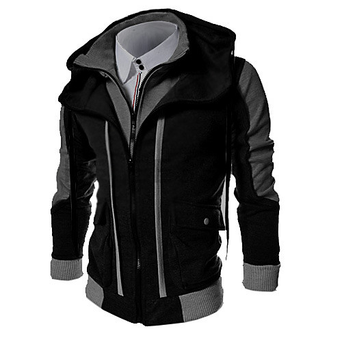 

Men's Plus Size Sports Basic Long Sleeve Slim Hoodie Jacket - Color Block Black XXL / Spring / Fall / Winter