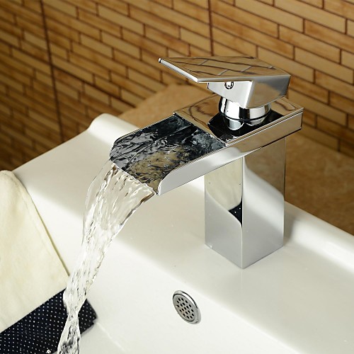 

Ванная раковина кран - Водопад Хром По центру Одно отверстие / Одной ручкой одно отверстиеBath Taps