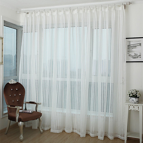

Sheer Curtains Shades Two Panels Living Room Stripe Polyester Print & Jacquard