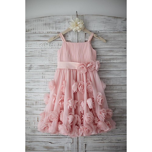 

A-Line Knee Length Holiday Flower Girl Dresses - Chiffon Sleeveless Straps with Sash / Ribbon / Bow(s) / Draping