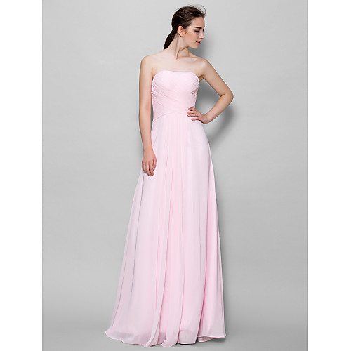 

A-Line Strapless Floor Length Chiffon Bridesmaid Dress with Criss Cross