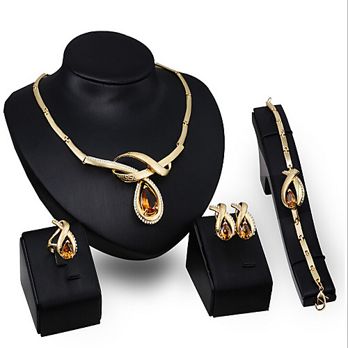 

Crystal Jewelry Set Stud Earrings Pendant Necklace Pear Cut Statement Ladies Vintage Party Link / Chain European Zircon Cubic Zirconia Earrings Jewelry Gold / Orange For