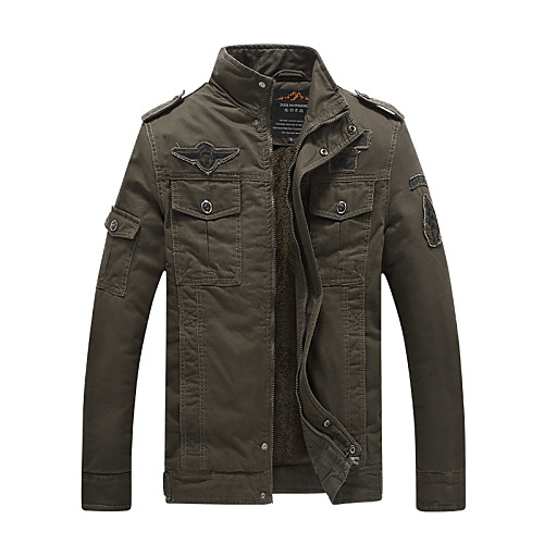 

Men's Daily / Work Military Winter Regular Jacket, Solid Colored Stand Black / Army Green / Khaki / Slim
