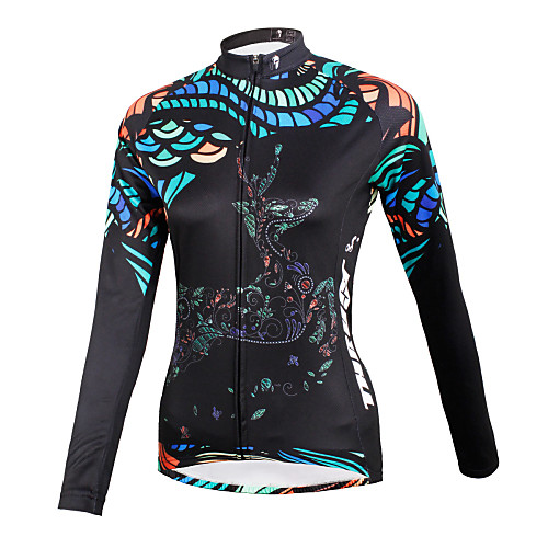 

ILPALADINO Women's Long Sleeve Cycling Jersey Winter Fleece 100% Polyester Black Deer Bike Jersey Top Road Bike Cycling Breathable Quick Dry Sports Clothing Apparel / High Elasticity