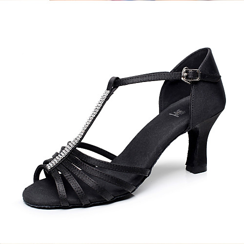 

Women's Dance Shoes Satin Latin Shoes / Ballroom Shoes / Salsa Shoes Rhinestone / Buckle Sandal Customized Heel Customizable Black / Indoor / Leather