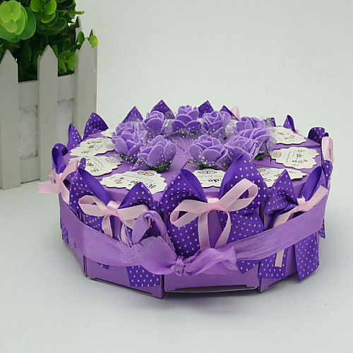 

10Pcs Paper Box Of Candy Cake Box Of Purple Roses And Bowknot Ornament