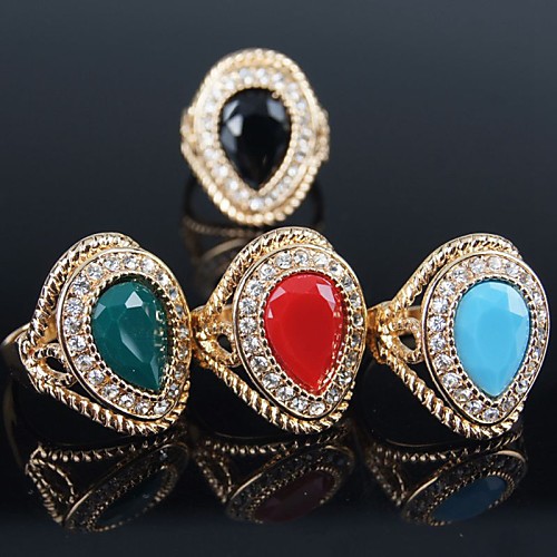 

Women's Statement Ring Red Green Blue Gold Plated Ladies Fashion Party Jewelry Solitaire