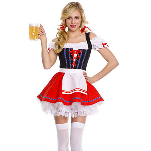 фото Октоберфест широкая юбка в сборку trachtenkleider жен. платье пояс баварский костюм красный / спандекс Lightinthebox