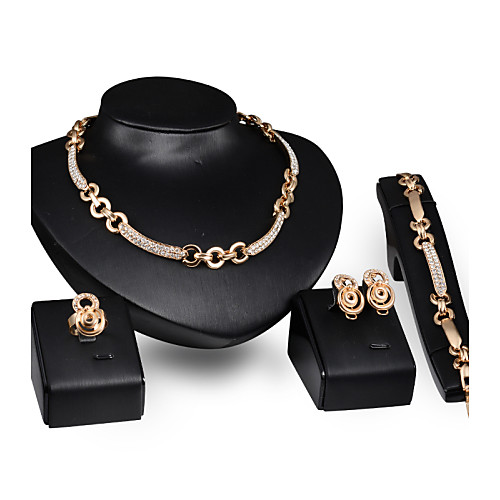 

Jewelry Set Hoop Earrings Adjustable Ring Flower Statement Ladies Vintage Party Work Casual 18K Gold Plated Cubic Zirconia Earrings Jewelry Gold For 1 set / Necklace
