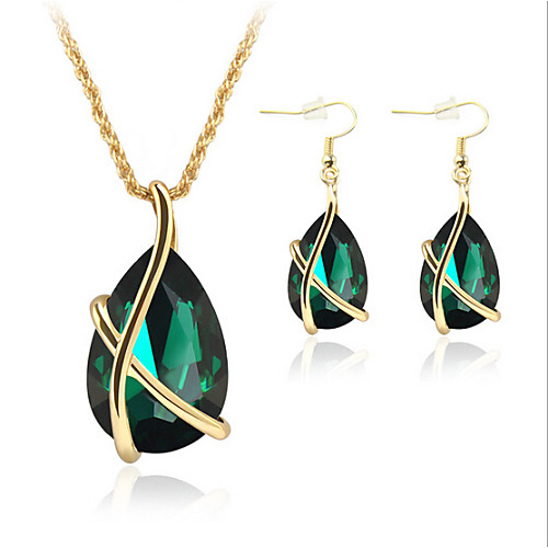 

Women's Sapphire Crystal Synthetic Emerald Jewelry Set Drop Earrings Pendant Necklace Pear Cut Solitaire Teardrop Ladies Party Elegant Bridal Festival / Holiday Crystal Rose Gold Plated Earrings