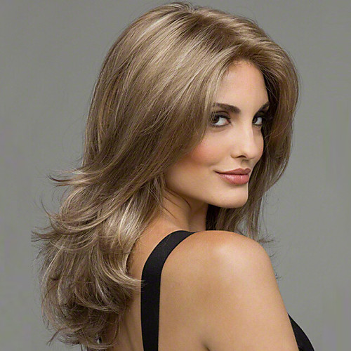 

Synthetic Wig Straight Straight Wig Medium Length Silver Synthetic Hair Women's Brown