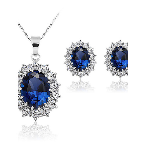

Women's Sapphire Synthetic Sapphire Jewelry Set Solitaire Oval Cut Ladies Fashion Earrings Jewelry Blue For Wedding Party Daily Masquerade Engagement Party Prom / Necklace / Diamond