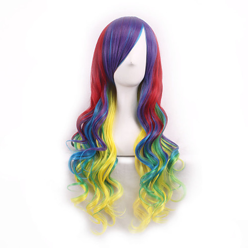 

Synthetic Wig Curly Body Wave Body Wave Asymmetrical Wig Long Rainbow Synthetic Hair Women's Ombre Hair Green