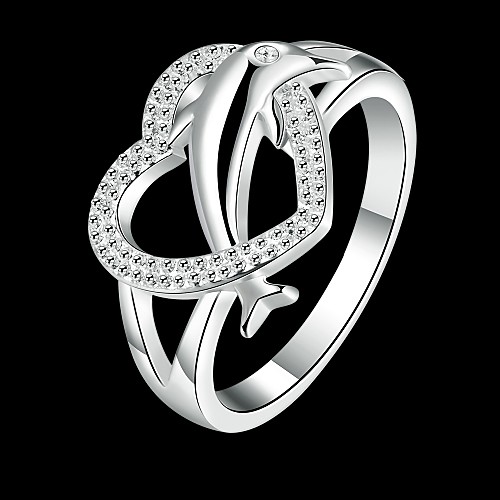 

Women's Statement Ring Silver Copper Rhinestone Silver Plated Ladies Classic Daily Jewelry Dolphin Heart Animal