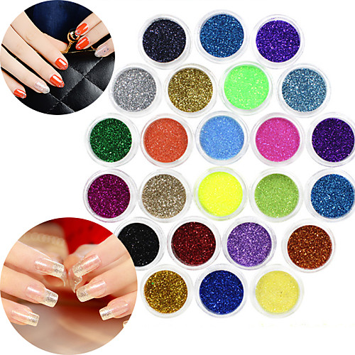 

24 Plastic Glitter Powder Lovely Fashion Daily Full Cover Nail Tips Glitter Powder Nail Jewelry for Finger