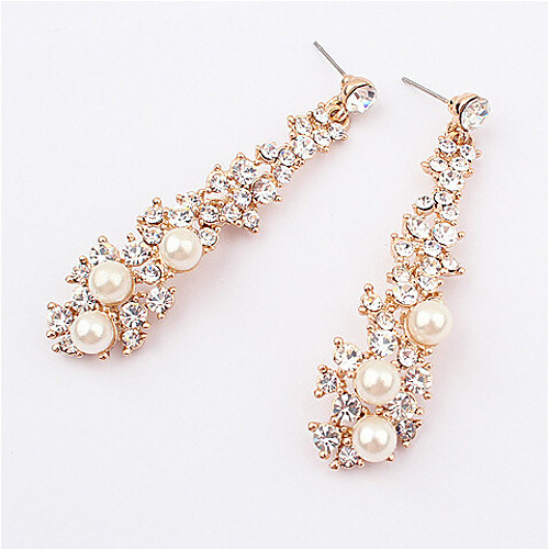 

Women's Pearl Drop Earrings Hanging Earrings Long 3 stone Ladies European Fashion Pearl Imitation Pearl Rhinestone Earrings Jewelry Screen Color For Wedding Masquerade Engagement Party Prom Promise