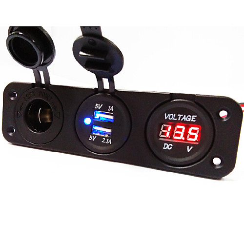 

Автомобильное зарядное устройство lossmann 2 порта USB 5v / 3.1a 3-контактная панель питания розетка / вольтметр, Красный