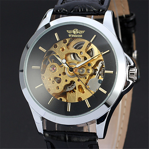 

Men's Skeleton Watch Mechanical Watch Japanese Mechanical manual-winding Leather Black 30 m Casual Watch Analog Luxury - Black One Year Battery Life / Stainless Steel