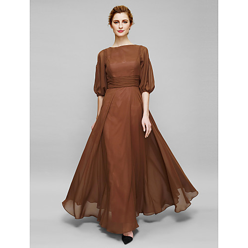 

Футляр Bateau Neck До щиколотки Шифон Платье для матери невесты с Рюши от LAN TING BRIDE