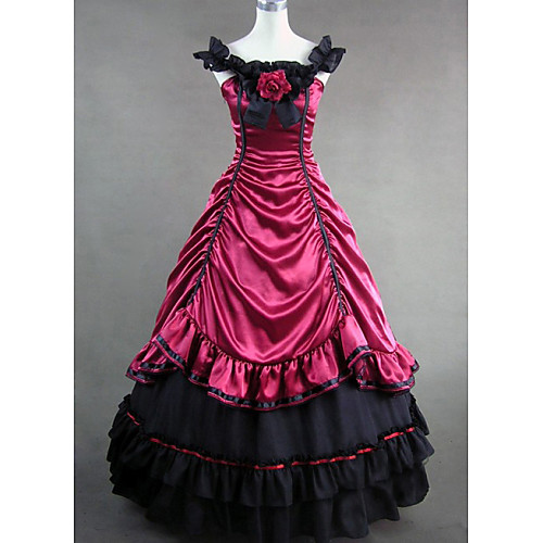 

Gothic Lolita Victorian Dress Women's Satin Cotton Japanese Cosplay Costumes Red Patchwork Sleeveless Long Length / Gothic Lolita Dress
