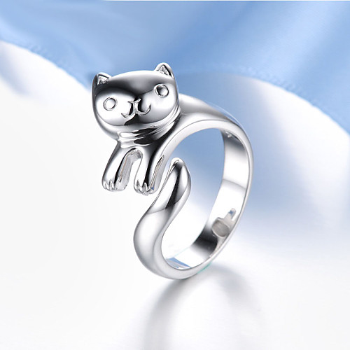 

Women's Statement Ring thumb ring Pussy Rings Crystal Silver Sterling Silver Crystal Ladies Unusual Unique Design Party Daily Jewelry Panda Animal Adjustable