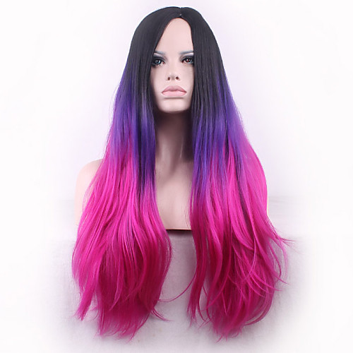 

new arrival top quality dark purple mei red trichromatic gradient of straight hair cosplay wig