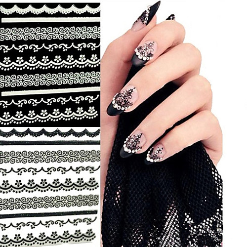 

6 pcs 3D Nail Stickers Lace Stickers nail art Manicure Pedicure Abstract / Wedding / Fashion Daily