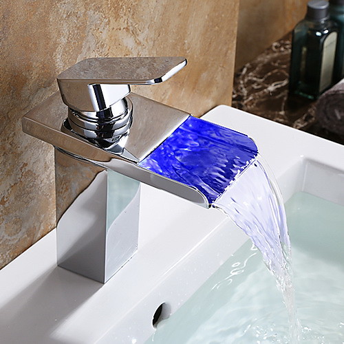 

Bathroom Sink Faucet - LED / Waterfall Chrome Wall Mounted One HoleBath Taps