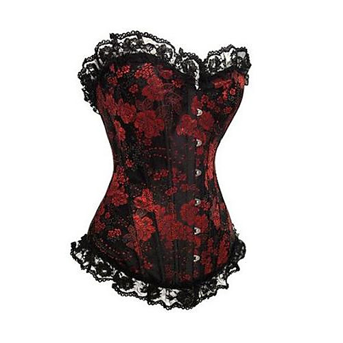 

Gothic Lolita Bustiers Rococo Corset Lace Satin Lace Japanese Cosplay Costumes Red Floral Print Sleeveless Lolita / Victorian