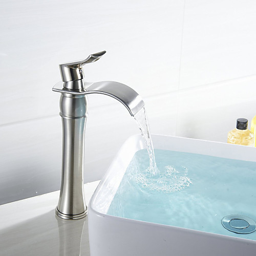 

Bathroom Sink Faucet - Waterfall Nickel Brushed Vessel Single Handle One HoleBath Taps
