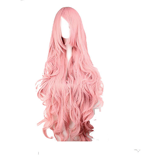 

Synthetic Wig Cosplay Wig Wavy Loose Wave Kardashian Style With Bangs Wig Pink Pink Synthetic Hair Women's Side Part Pink Wig Very Long hairjoy