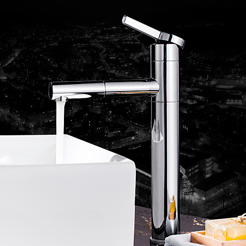 

Bathroom Sink Faucet - Rotatable / Pullout Spray Chrome Deck Mounted Single Handle One HoleBath Taps