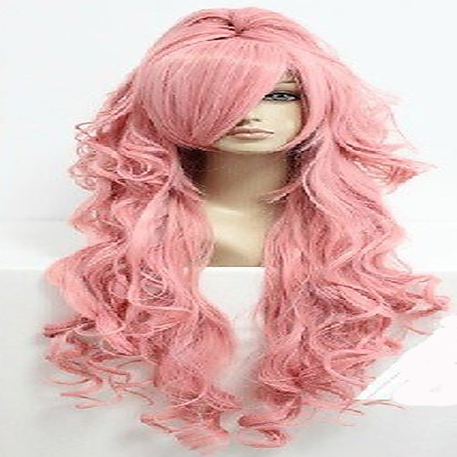 

high quality pink cosplay wig with ponytail super long wavy animated synthetic hair wigs woman s wigs party wigs Halloween