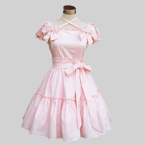 фото Принцесса sweet lolita платья жен. девочки хлопок японский косплей костюмы синий / розовый однотонный бабочка с короткими рукавами средняя длина Lightinthebox