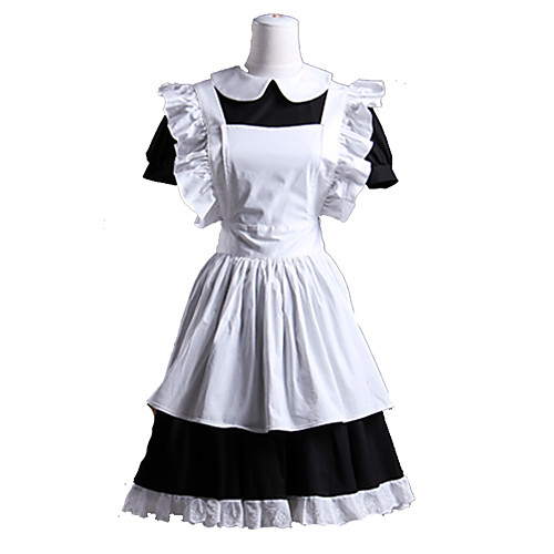 фото Готика lolita фартук платья костюмы rорничной жен. девочки хлопок японский косплей костюмы белый пэчворк закатанные рукава с короткими рукавами короткий Lightinthebox