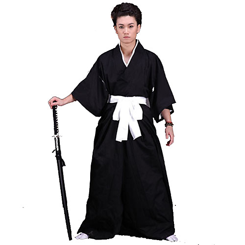 фото Вдохновлен ichigo kurosaki / самурай аниме косплэй костюмы японский косплей костюмы / кимоно однотонный бельё / пояс / кимоно пальто назначение муж. / жен. / хакама штаны / хакама штаны Lightinthebox