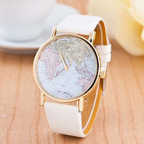 

Women's Ladies Sport Watch Wrist Watch World Map Quartz Genuine Leather Multi-Colored Large Dial Analog Charm Fashion World Map Dress Watch - Red Green Pink