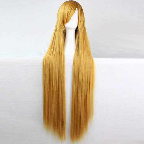 

anime cosplay wig golden yellow 100 cm long straight hair high temperature wire Halloween