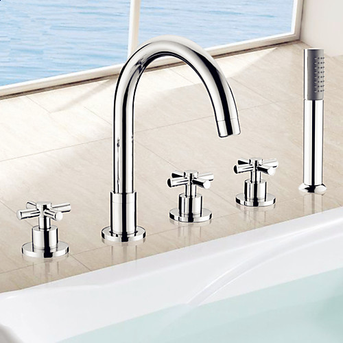 

Смеситель для ванны - Современный Хром Римская ванна Керамический клапан Bath Shower Mixer Taps / Три ручки пять отверстий