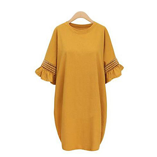 

Жен. Большие размеры Уличный стиль Вспышка рукава Свободный силуэт Платье - Однотонный, Оборки До колена