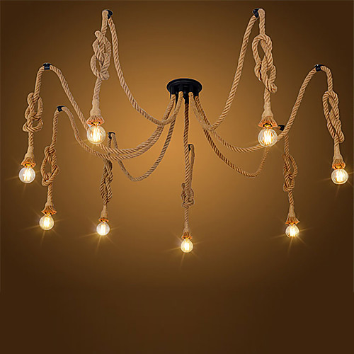

8-головка старинные промышленные пеньковая веревка люстра гостиная ресторан подвесные светильники кухня подвесной светильник