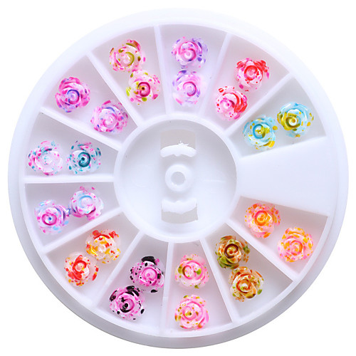 

12 цветов 6мм смолы розы цветы 3d искусства ногтя обивает подсказки блестки поделки колеса украшения цветочный дизайн для ногтей