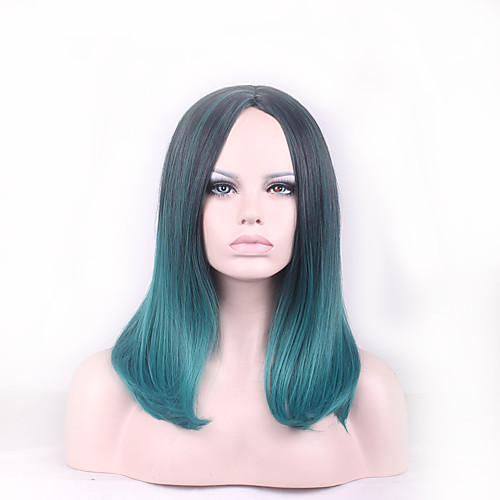 

Synthetic Wig Straight kinky Straight kinky straight Straight Bob Wig Medium Length Green Synthetic Hair Women's Natural Hairline Blue