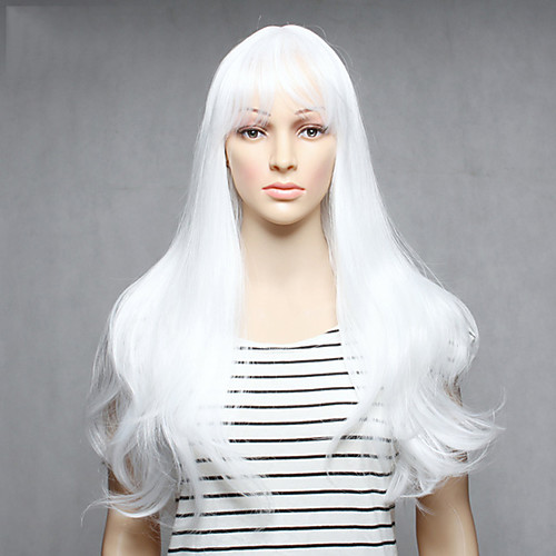 

Synthetic Wig Straight Straight With Bangs Wig Long White Synthetic Hair 22 inch Women's With Ponytail White