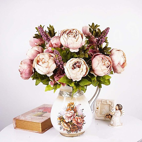 

Искусственные Цветы 1 Филиал Европейский стиль Пионы Букеты на стол, Темно-розовый