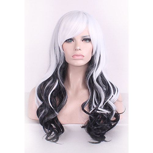 

black white harajuku ombre wig pelucas pelo curly natural heat resistant anime cosplay erruque synthetic wigs women hair style Halloween